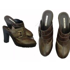 Via Spiga High Heel Mules Bronze Leather Size 10 M Slip On Thick Heels